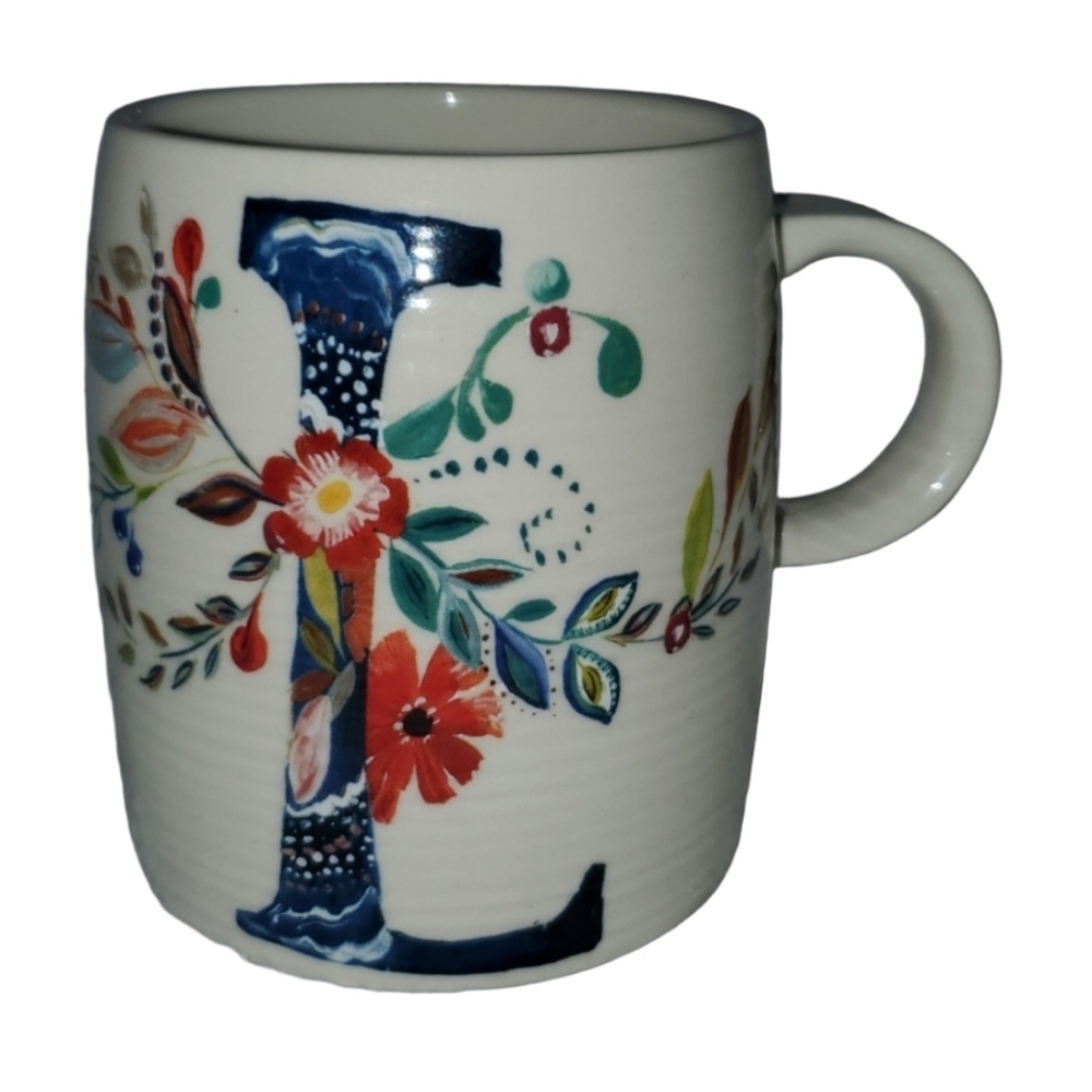 Anthropologie Monogram Coffee Mug Initial Letter L Starla M Halfmann Floral